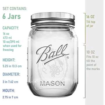 BHL JARS Regular Mouth Mason Jars 16 oz Bundle with Non Slip Jar Opener brand Set of 6-16 Ounce Size Mason Jars with Regular Mouth - Canning Glass Jars with Lids, Heritage Collection