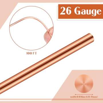 Therwen 100ft 26 Gauge Copper Wire for Gardening, Electroculture, Bonsai, Jewelry Making Beading DIY...