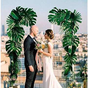 Recosis 80 Pieces 4 Kinds Artificial Palm Leaves with Stems Faux Monstera Leaves Tropical Plant Simulation Safari Leaves for Tropical Leaves Decorations Beach Birthday Jungle Hawaiian Luau Party