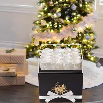 Perfectione Roses Luxury Preserved Roses in a Box, Forever Flowers for Women (White)