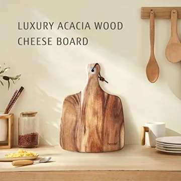 Hecef Premium Acacia Wood Cheese Board Set with Knives