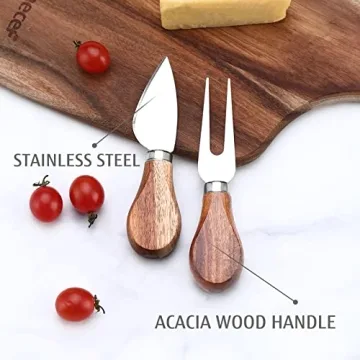 Hecef Premium Acacia Wood Cheese Board Set with Knives