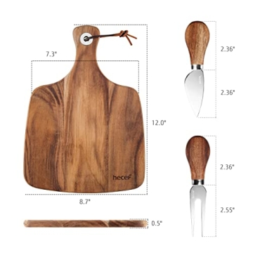 Hecef Premium Acacia Wood Cheese Board Set with Knives