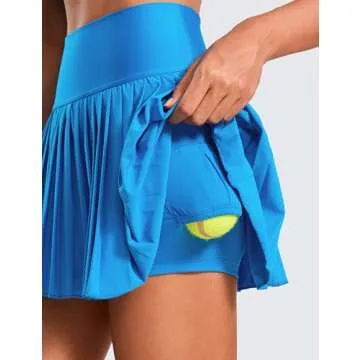CRZ YOGA Women's High Waisted Pleated Tennis Skirts with Pockets Tummy Control Casual Liner A Line Workout Golf Skorts Madagascar Blue Medium