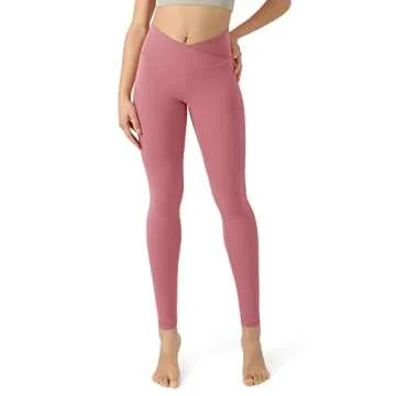 ODODOS Women's Cross Waist Yoga Leggings with Inner Pocket, Non See-Through Workout Running Tights Athletic Pants-Inseam 28", Raspberry, Small