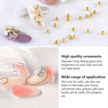 0.8mm Mini Small Nail Beads Stainless Steel Beads Nail Chain Charms Nails Art Decorations Gun Grey Rose Gold Caviar Nail Charms DIY Tool Nail Studs Accessories Caviar Beads for Nails (Gold)