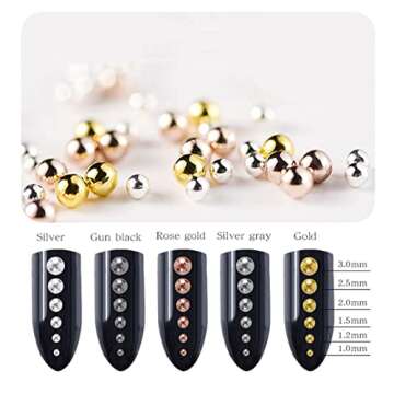 0.8mm Mini Small Nail Beads Stainless Steel Beads Nail Chain Charms Nails Art Decorations Gun Grey Rose Gold Caviar Nail Charms DIY Tool Nail Studs Accessories Caviar Beads for Nails (Gold)
