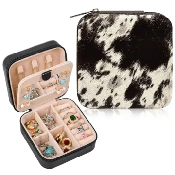 DEEKA Western Jewelry Box - Real Leather Cow Print Travel Case for Jewelry