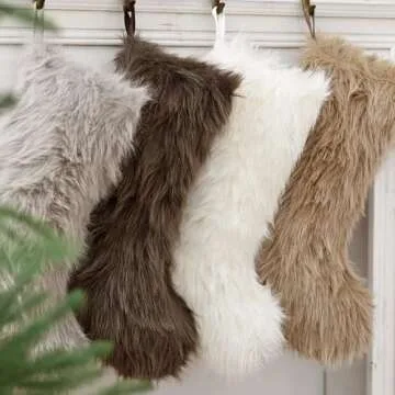 Bunny Chorus Christmas Stockings, 4 Pcs 18 Inch Neutral Luxury Thick Plush Faux Fur Stocking, 4 Neutral Colors of White Brown Grey, Christmas Home Décor Xmas Party Christmas Decorations Winter Gifts