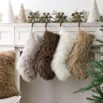 Bunny Chorus Christmas Stockings, 4 Pcs 18 Inch Neutral Luxury Thick Plush Faux Fur Stocking, 4 Neutral Colors of White Brown Grey, Christmas Home Décor Xmas Party Christmas Decorations Winter Gifts