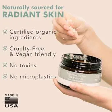 Peppermint Tea Tree Organic Body Scrub - USA Made Sugar Scrub with Natural Ingredients, Moisturizing Body & Foot Exfoliator for Dry and Sensitive Skin, Removes Dead Skin Cells & Reduces Ingrown Hair