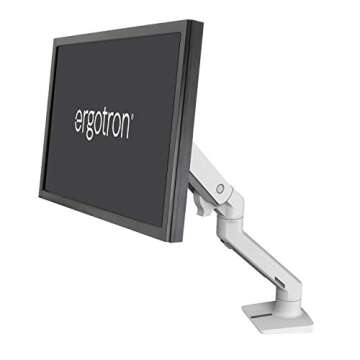 Ergotron – HX Premium Heavy Duty Monitor Arm, Single Monitor VESA Desk Mount – for Flat or Slight Curved Ultrawide Monitors Up to 49 inches, 20 to 42 lbs – Standard Pivot, White