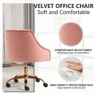 MOJAY Velvet Office Swivel Chair with Gold Base - Pink