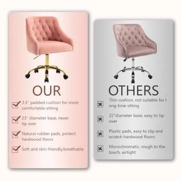 MOJAY Velvet Office Swivel Chair with Gold Base - Pink