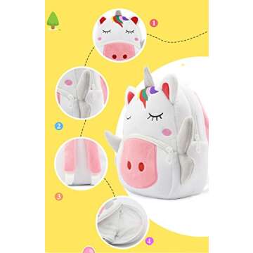 NICE CHOICE Cute Toddler Backpack Toddler Bag Plush Animal Cartoon Mini Travel Bag for Baby Girl Boy 2-6 Years(Unicorn)
