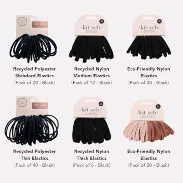 Kitsch Hair Ties for Women, Hair Ties No Damage Elastics, Ponytail Holders - No Pull, No Breakage, Stretchy Hairties for Everyday Use | Recycled Polyester Material, 20 pcs - Black