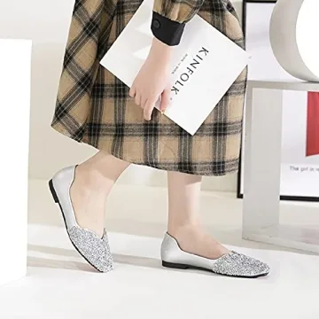 Stylish QXCGDYXT Silver Flats with Comfortable Design