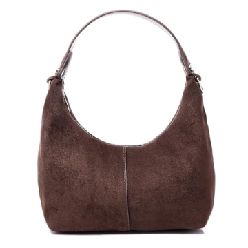 IKYWT Suede Shoulder Bag for Women, Suede Purse Handbag Crossbody Bag Crescent Hobo Bag