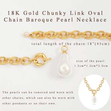SOFYBJA Dainty 18K Gold Chunky Link Oval Chain Baroque Pearl Necklace for Women Sailor Clasp Necklace