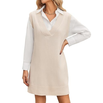 Zeagoo Women's Oversized Sweater Vest Dress V Neck Knit Pullover Sweater Vest Sleeveless Sweater Loo...