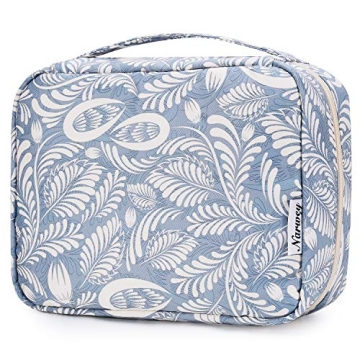 Narwey Hanging Travel Toiletry Bag Cosmetic Make up Organizer for Women Waterproof (Blue Leaf)