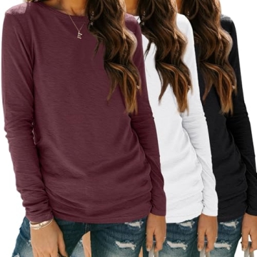 SUNBS Womens 3 Packs Long Sleeve Shirts Loose Fit Fall Tops Fashion Clothes Outfits 2025 Basic Tee C...