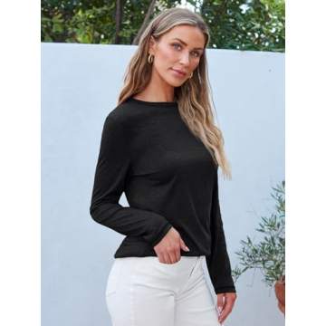 SUNBS Womens 3 Packs Long Sleeve Shirts Loose Fit Fall Tops Fashion Clothes Outfits 2025 Basic Tee Crew Neck Tops BlackWhiteWine S