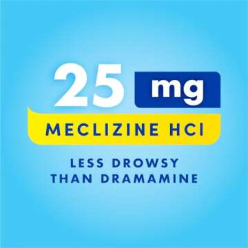 Bonine Non-Drowsy Motion Sickness Relief - Chewable Tablets with Meclizine HCL 25mg - Non Drowsy Medicine for Nausea or Motion Sickness - Cruise Essentials - Raspberry Flavor, 28 Chewable Tablets