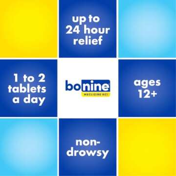 Bonine Non-Drowsy Motion Sickness Relief - Chewable Tablets with Meclizine HCL 25mg - Non Drowsy Medicine for Nausea or Motion Sickness - Cruise Essentials - Raspberry Flavor, 28 Chewable Tablets