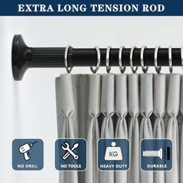 Tension Curtain Rod 51-166Inch,No Drill Spring Room Divider Tension Rod,Double Side Adjustable Heavy...