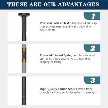 Tension Curtain Rod 51-166Inch,No Drill Spring Room Divider Tension Rod,Double Side Adjustable Heavy Duty Carbon Steel Rod,Room Divider Adjustable Pole for Patio,Window,Outdoor,Extra Long,Φ1.26Inch