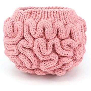 AFGQIANG Unisex Handmade Knitted Brain Beanie Cap Creative Novelty Halloween Hat Pink