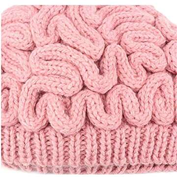 AFGQIANG Unisex Handmade Knitted Brain Beanie Cap Creative Novelty Halloween Hat Pink