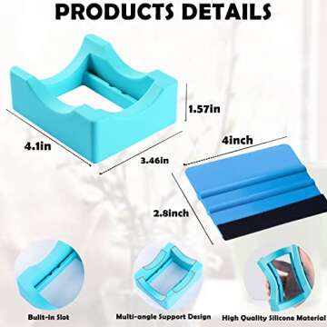 Silicone Cup Cradle with Built-in Slot for Crafts Use to Apply Vinyl Decals for Tumblers, Small Stand Cup Holder with Felt Edge Squeegee for Bottles（Cyan)
