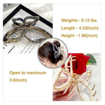 Big Hair Claw Clips Butterfly Hair Clips 4.33"" -Acetate Claw Clips -Large Claw Clips - Metal Hair Clips - Strong Hold for Women Girls Thick Hair - Anti-slip Grip Clip 2 Pcs, white;grizzly