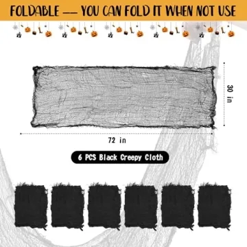 Yokodaza 6 Pack Black Halloween Creepy Cloth - 30x72 Inch Gauze Fabric for Spooky Decor