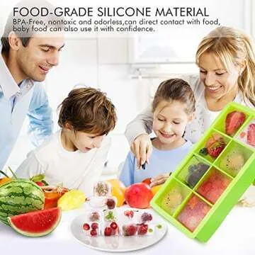 ACMETOP Large Ice Cube Trays, 2 Pack Silicone Ice Trays with Lid, Flexible 16 Ice Cube Molds BPA Free for Whiskey, Cocktail, Stackable, Durable & Dishwasher Safe