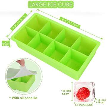 ACMETOP Large Ice Cube Trays, 2 Pack Silicone Ice Trays with Lid, Flexible 16 Ice Cube Molds BPA Free for Whiskey, Cocktail, Stackable, Durable & Dishwasher Safe