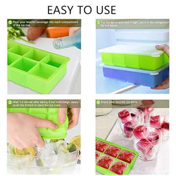 ACMETOP Large Ice Cube Trays, 2 Pack Silicone Ice Trays with Lid, Flexible 16 Ice Cube Molds BPA Free for Whiskey, Cocktail, Stackable, Durable & Dishwasher Safe