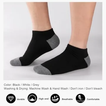 COOVAN 10 Pairs Mens Ankle Socks - Durable, Comfortable Wear