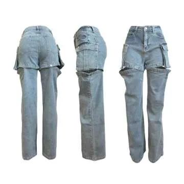 Womens Cargo Jeans with Detachable Leg for Versatile Style