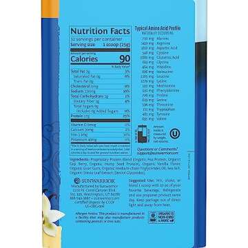 Sunwarrior Vegan Protein Powder Plant-Based USDA Organic | BCAA Amino Acids Hemp Seed | Keto Friendl...