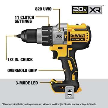 DEWALT 20V MAX XR Cordless Hammer Drill, Brushless, 3-Speed, Bare Tool Only (DCD996B)