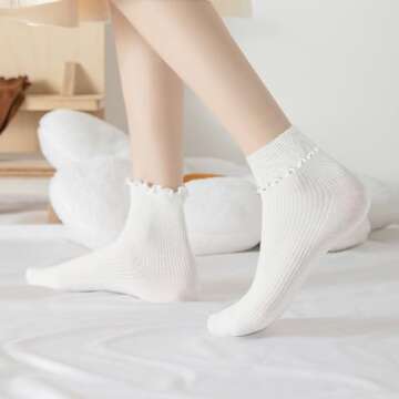 Fandecie 3 Pairs Frilly Socks Women,Ruffle Socks for Girl Women,Cute Ankle Socks for Women,Solid Col...