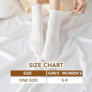 Fandecie 3 Pairs Frilly Socks Women,Ruffle Socks for Girl Women,Cute Ankle Socks for Women,Solid Color Lettuce Edge Comfort Breathable One Size 5-9,White