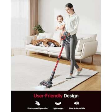 FABULETTA Cordless Vacuum Cleaner, 6 in 1 Lightweight Stick 24Kpa Powerful Suction 250W Brushless Motor, for Pet Hair Hard Floor Carpet, Max 45 Min Runtime, Led Display (Scarlet Red), (FSV001)