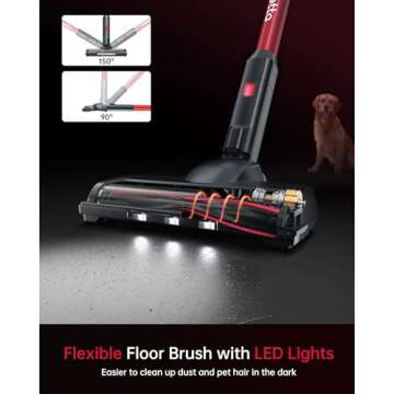 FABULETTA Cordless Vacuum Cleaner, 6 in 1 Lightweight Stick 24Kpa Powerful Suction 250W Brushless Motor, for Pet Hair Hard Floor Carpet, Max 45 Min Runtime, Led Display (Scarlet Red), (FSV001)