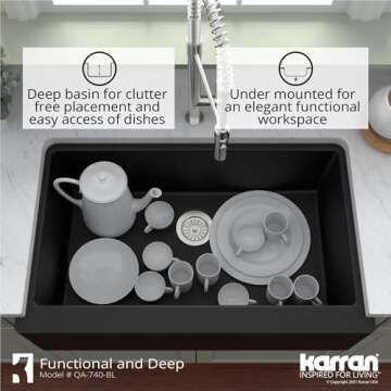 Karran Quartz Apron Front/Farmhouse Kitchen Sink 34 in. Single Bowl in Black
