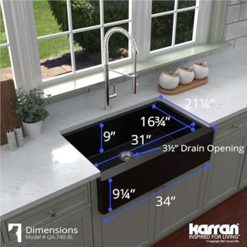 Karran Quartz Apron Front/Farmhouse Kitchen Sink 34 in. Single Bowl in Black