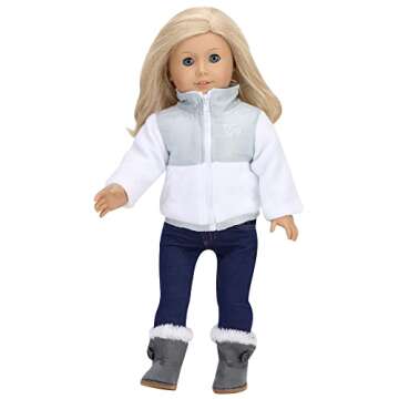 Sophia's Gray Suede Winter Boots with White Faux Fur Lining and Trim Plus Gray Side Button and Soft Tan Soles for 18" Dolls, Gray